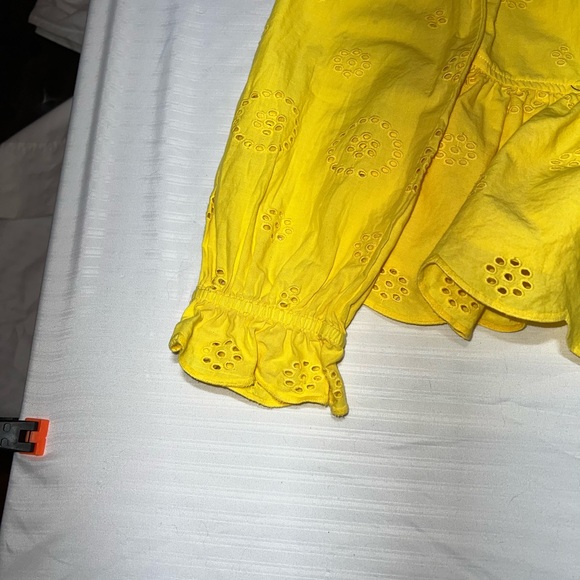 NWOT Crown and Ivy Yellow Eyelet Peplum Blouse | Tie Neck Long Sleeve - Picture 6 of 10